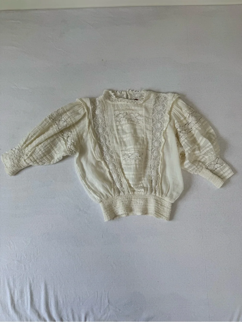 Free People Sydney Off White Crocheted Lace Victorian Romantic Top Small
